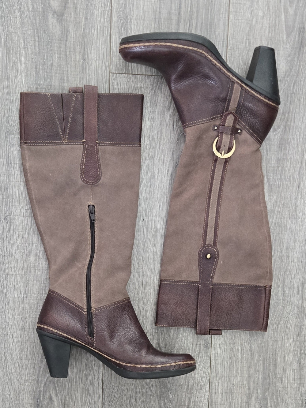 Naturalizer N5 Dayton Dandy Boots 8M Brown Leather Suede Knee High 3" Heel.